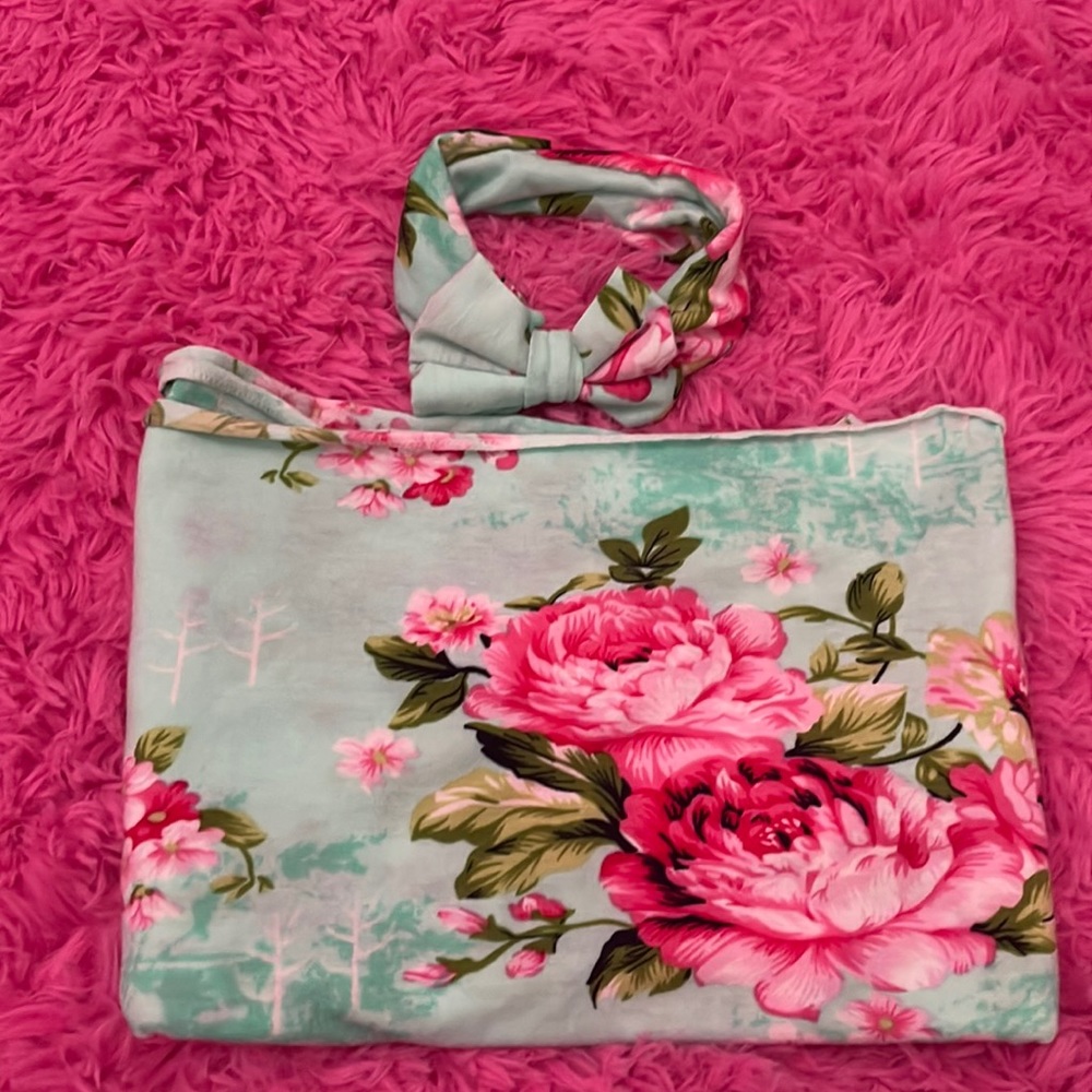 Receiving baby blanket with matching headband